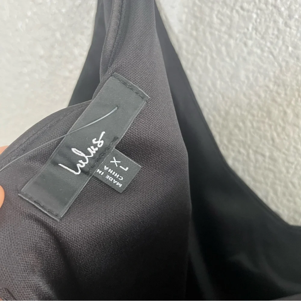 NWT Lulus Strictly Romance Black Satin Asymmetrical Tiered Midi Dress XL - Picture 6 of 7